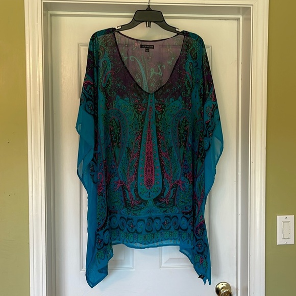 Lane Bryant Tops - Lane Bryant - sheer scarf cover-up top - blue, pink, green & black - 26/28